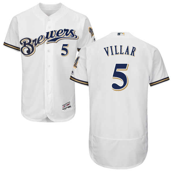 Brewers #5 Jonathan Villar White Flexbase Authentic Collection Stitched MLB Jersey